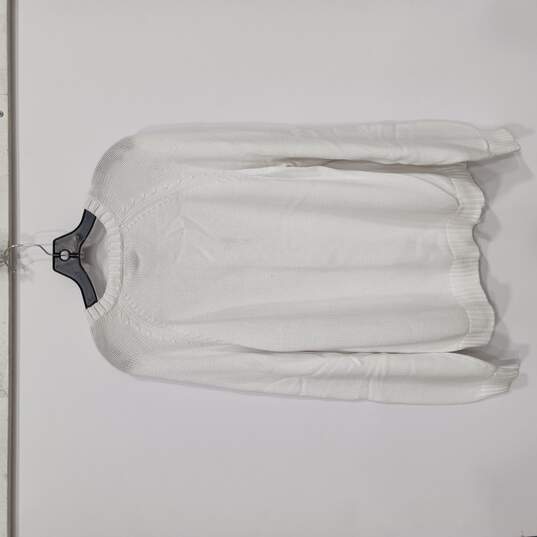 Men's White V-Neck Knitted Sweater Size L image number 2