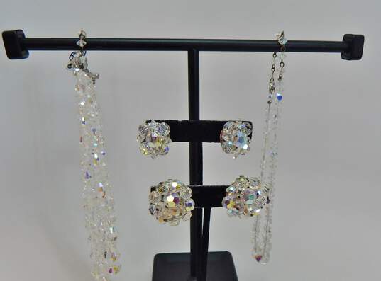 Vintage Aurora Borealis Crystal Necklaces & Clip On Silver Tone Earrings 129.8g image number 4