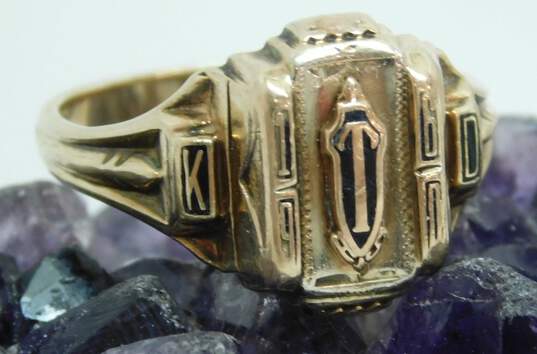 Vintage 10K Gold Black Enamel Class Ring 4.6g image number 1