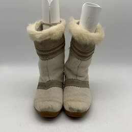 Womens White Goat Fur Mid-Calf Pull On Round Toe Apres Snow Boots Size 40
