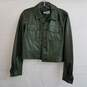 DKNY women's olive green faux leather cropped trucker jacket XXS image number 1
