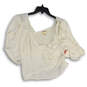 NWT Womens White V-Neck Puff Sleeve Pullover Blouse Top Size X-Large image number 1