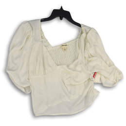 NWT Womens White V-Neck Puff Sleeve Pullover Blouse Top Size X-Large