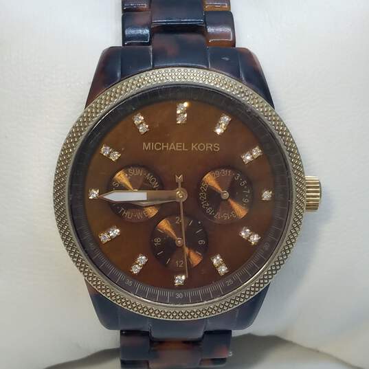 Michael Kors MK-5038 37mm Tortoise Design Analog Multi-Dial Watch 70.0g image number 1