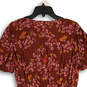 Womens Red Pink Floral Pleated Surplice Neck Short Sleeve A-Line Dress Sz 4 image number 4