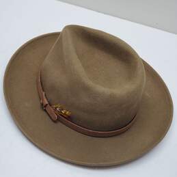 Olive Green/Brown 100% Wool Felt Wide Brimmed Hat W/ Broken Belt Wrap Around alternative image