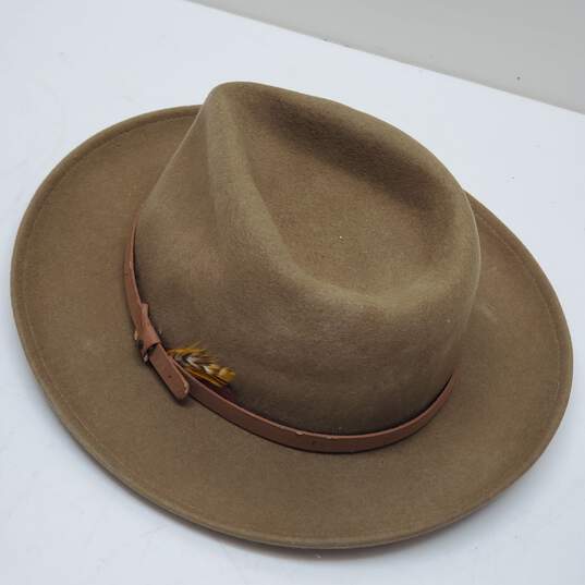 Olive Green/Brown 100% Wool Felt Wide Brimmed Hat W/ Broken Belt Wrap Around image number 2