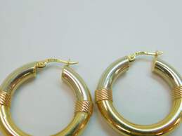 14K White Yellow & Rose Gold Split Chunky Tube Hoop Earrings 5.0g alternative image