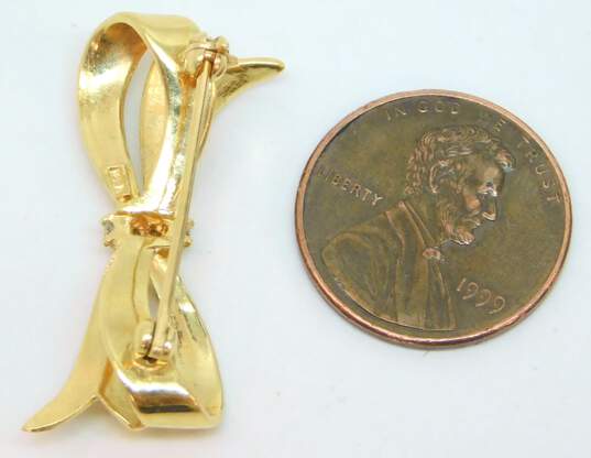 Elegant 14k Yellow Gold Diamond Accent Ribbon Brooch Pin 3.9g image number 6