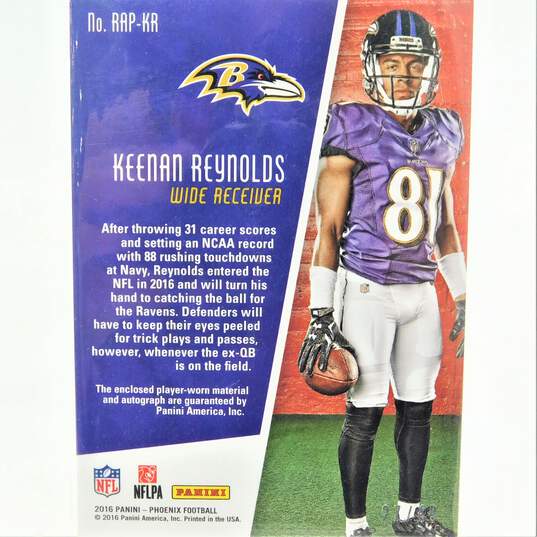 2016 Keenan Reynolds Panini Phoenix Rookie Jumbo Auto Patch Orange /49 Baltimore Ravens image number 4