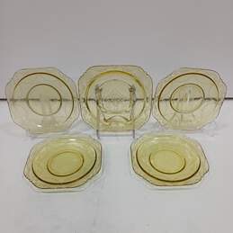 Set of 5 Assorted Vintage Amber Madrid Depression Glass Saucers