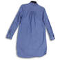 Womens Blue Long Sleeve Spread Collar Button Front Shirt  Dress Size Small image number 3
