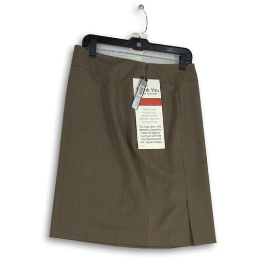 NWT Womens Brown Flat Front Back-Zip Knee-Length Side Slit A-Line Skirt Size 8 image number 4