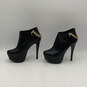 Womens Black Leather Back Zip Stiletto Heel Platform Boots Size 8.5 M image number 4