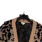 Womens Beige Black Animal Print Open Front Cardigan Sweater Size Medium image number 3