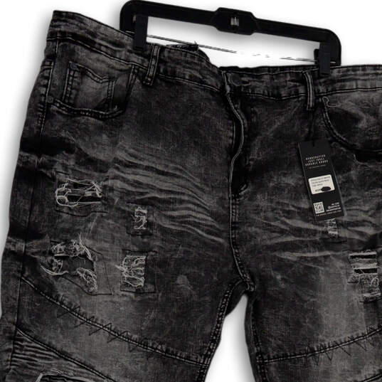 NWT Mens Black Denim Dark Wash Distressed Pockets Skinny Jeans Size 48/34 image number 3