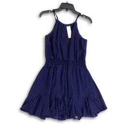 NWT Womens Blue White Polka Dot Spaghetti Strap Mini Dress Size Small
