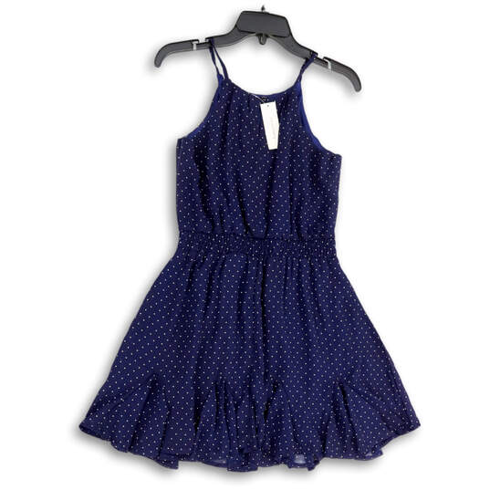 NWT Womens Blue White Polka Dot Spaghetti Strap Mini Dress Size Small image number 1