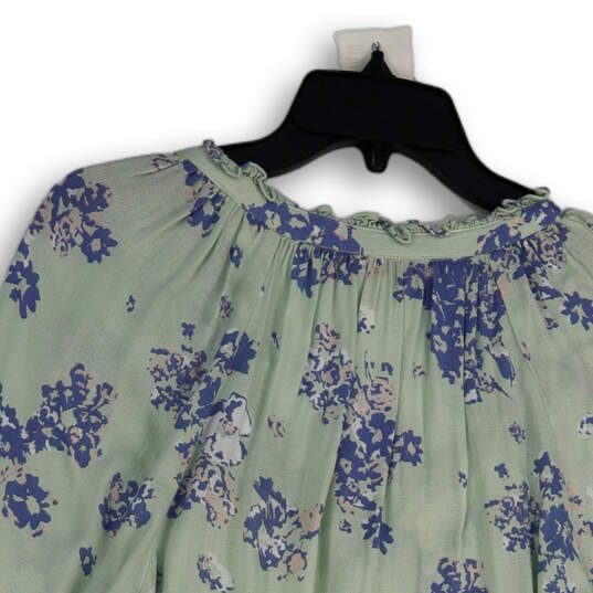 Womens Green Blue Floral Tie Neck Long Sleeve Blouse Top Size Medium image number 4