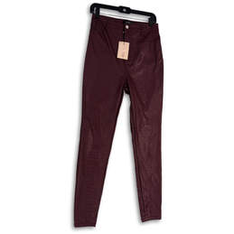 NWT Womens Purple Animal Print Leather Pockets Skinny Leg Ankle Pants Sz 6