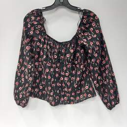 Francesca's Women's Trixxi Black Floral Print LS Button Up Blouse Top Size S NWT