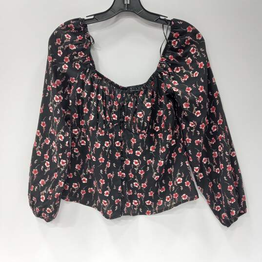 Francesca's Women's Trixxi Black Floral Print LS Button Up Blouse Top Size S NWT image number 1