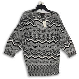 NWT Womens Black White Chevron 3/4 Sleeve Pullover Sweater Size 16