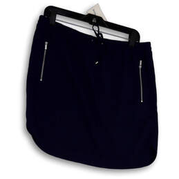 Womens Blue Flat Front Elastic Waist Pockets Drawstring Mini Skirt Size S