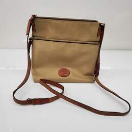 Dooney & Bourke Khaki Nylon Brown Leather Trim Shoulder Bag