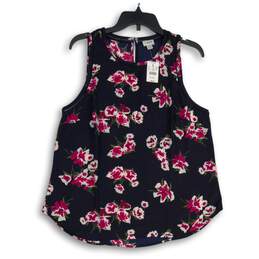 NWT J. Crew Womens Pink Navy Floral Round Neck Sleeveless Blouse Top Size 12