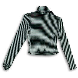 Womens Black Green Striped Long Sleeve Turtleneck Pullover Sweater Size S