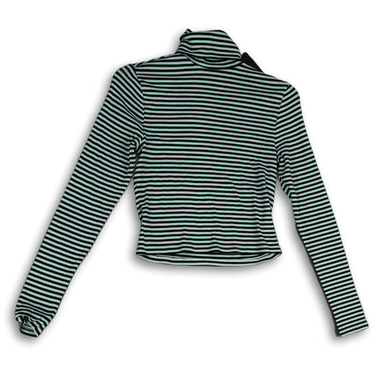 Womens Black Green Striped Long Sleeve Turtleneck Pullover Sweater Size S image number 1