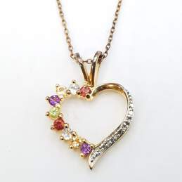 Ross - Simons Gold Over Diamond Multi Gemstone Open Heart Pendant 18 Inch Necklace 2.5g alternative image