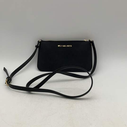 Michael Kors Womens Black Leather Adjustable Strap Crossbody Bag Handbag image number 2