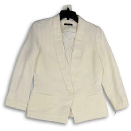 Womens White Shawl Collar Long Sleeve Single Button Blazer Size 10