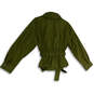 Womens Green Long Sleeve Pockets Collared Belted Full-Zip Jacket Size XL image number 2