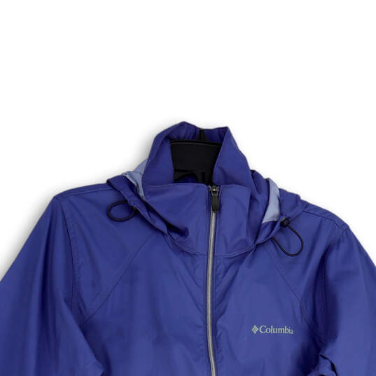 Womens Blue Long Sleeve Hooded Full-Zip Windbreaker Jacket Size Large image number 3