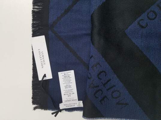 Authentic Versace Collection Blue Chevron Wool Scarf image number 3