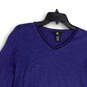 Womens Blue V-Neck Long Sleeve Stretch Pullover T-Shirt Size Large image number 3