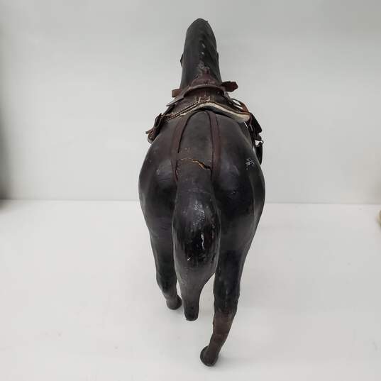 VTG Leather Wrapped Statue Figure w Saddle & Stirrup Dark Brown Horse 16 x 19 image number 4