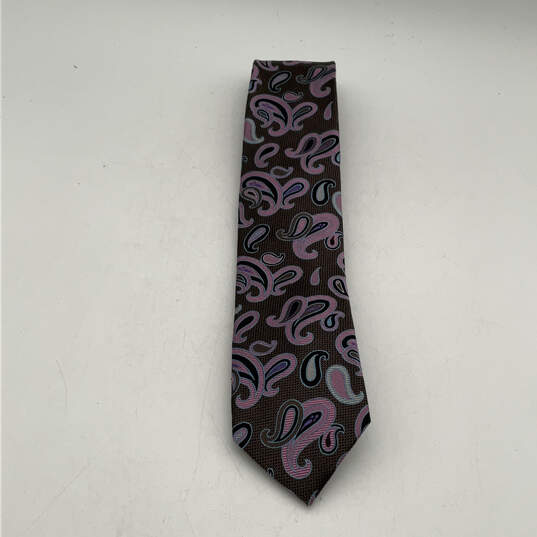 NWT Mens Multicolor Silk Paisley Classic Clip-On Pointed Designer Neck Tie image number 1