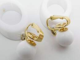 Vintage Crown Trifari White & Gold Tone Clip-On Drop Earrings 5.7gs 5.7g alternative image