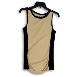 Womens Beige Black Round Neck Sleeveless Pullover Tank Top Size Small
