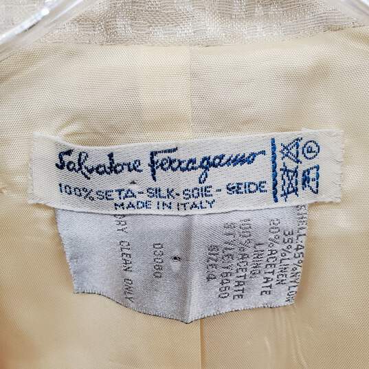 Salvatore Ferragamo Women's Cream Silk 3 Button Top Size 4 image number 3