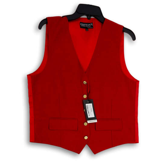 NWT Womens Red V-Neck Flap Pockets Sleeveless Button Front Vest Size 38 image number 1