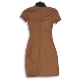 Womens Rose Gold Ribbed V-Neck Short Sleeve Tie Front Mini Dress Size XS alternative image