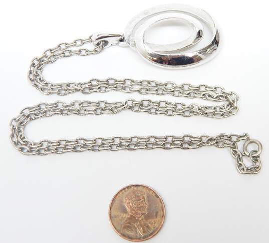 Vintage Crown Trifari Silver Tone Modernist Pendant Necklace 22.0g image number 5