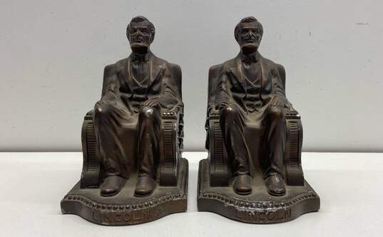 Bronze Abraham Lincoln Metal Book Ends Vintage 1924 Nuat Creations NYC image number 1
