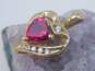 10K Yellow Gold Ruby & CZ Ribbon Heart Pendant 1.6g image number 2