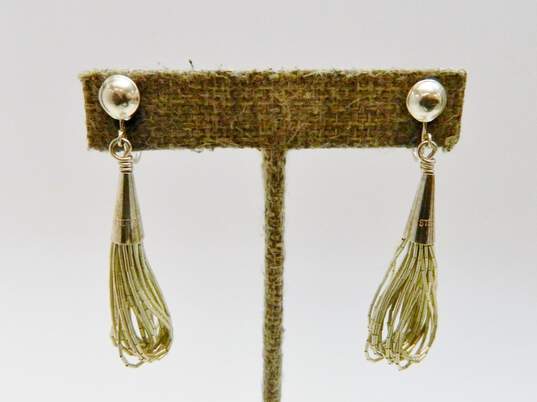 Artisan 925 Southwestern Garnet Peridot Amethyst & Agate Station Beaded Liquid Silver Necklace & Loop Drop Clip On Earrings 10g image number 3
